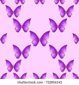 Seamless texture. Purple butterflies on a lilac background