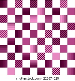 Seamless Texture of Purple and Pink Checker Pattern of Random Tones, With Strips of  Vertical ,Horizontal and Diagonal Directions Randomly Inside The Grids, on White Background. 