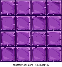 Seamless texture of purple square stone, vector background stone wall tiles. Illustration for user interface of the game element