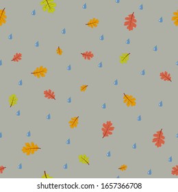 Seamless texture, rainy weather, raindrops, oak leaves and more.