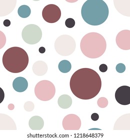 Seamless texture with random colorful circles. Fashionable shades. Vector pattern.