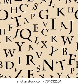 seamless texture of randomly arranged letters of different sizes