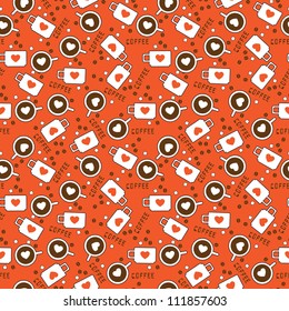 Seamless texture with randomly placed coffee cups, sugar and grains / Coffee time
