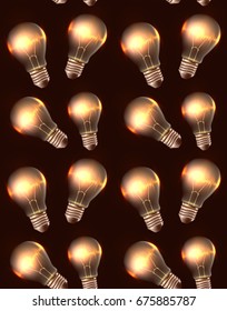 Seamless texture with realistic light bulbs and light. Vector pattern for your creativity
