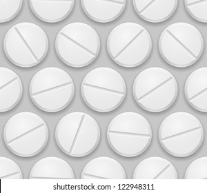 Seamless texture realistic pills on gray background