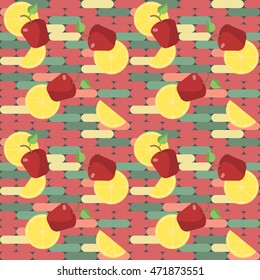 seamless texture, red apple and lemon on a colored background
