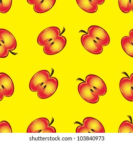 Seamless texture of red apples. Illustration of the designer on yellow background