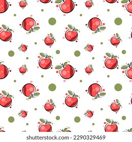 Seamless texture with red apples on a white background. Pattern for printing on fabric, paper