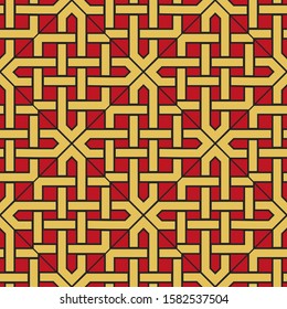 Seamless texture with red arabic ornament. Vector oriental geometric mosaic pattern