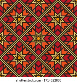 Seamless texture with red arabic ornament. Vector oriental geometric mosaic pattern