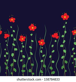 seamless texture with red flowers on blue-black background