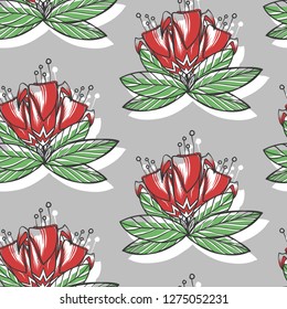 Seamless texture with red flowers. Spring background. Repeating pattern. Can be used as wallpaper, desktop, wrapping, fabric or background for your blog, covers, cards.