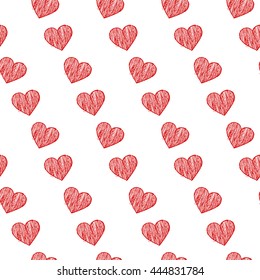 Seamless texture with red hearts. Doodle illustration. A great background for your design. Repeated pattern. Illustration for Valentine's Day. 