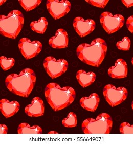 Seamless texture with red hearts of gems