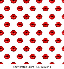 Seamless texture. Red lips on the white background. Vector illustration