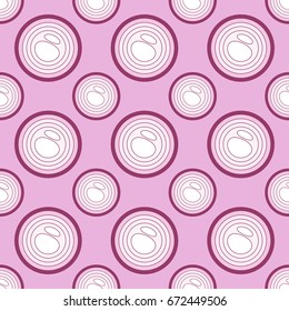Seamless texture with red onion slices flat style pattern.