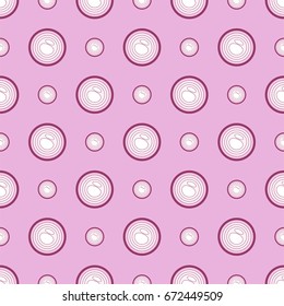 Seamless texture with red onion slices flat style pattern.