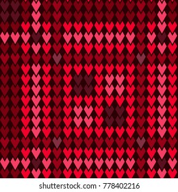 Seamless texture of red and pink geometric hearts reminding knitted fabric or blanket