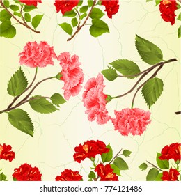 Seamless texture red and pink hibiscus branch  tropical flowers  vintage  vector botanical illustration editable hand draw