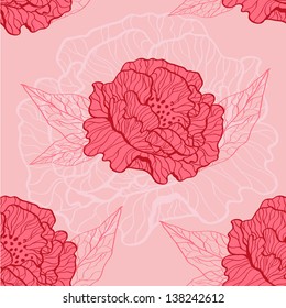 seamless texture with red poppy on a pink background