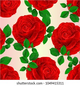 Seamless texture red rose and leaves  natural background  vintage vector botanical illustration editable hand draw 