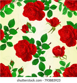 Seamless texture red roses with buds and leaves vintage fetive background  vector illustration editable hand draw 