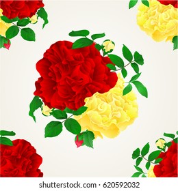Seamless texture Red and yellow rose with buds and leaves vintage  Festive background vector illustration