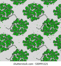Seamless Texture. Repeated Pattern. Bunch Of Green Grapes. Fresh Beautiful Berry. Original Background For Your Design.