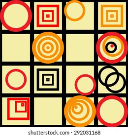 Seamless texture with rings and squares. Abstract background