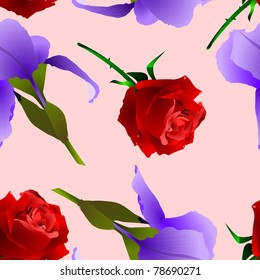seamless texture with a rose and iris