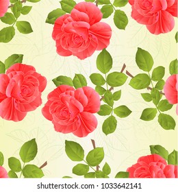 Seamless texture rose pink and leaves vintage  nature background  vector illustration editable hand draw 