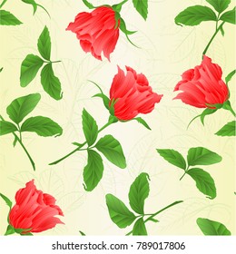 Seamless texture rosebud pink rose twig with leaves on a white background vintage vector illustration editable hand draw