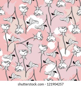 Seamless texture with roses and blots.
