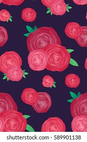 Seamless texture with roses on a dark background. Vector pattern for design of fabrics, wrapping paper and your creativity