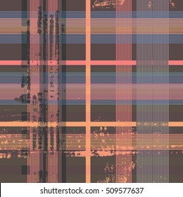 Seamless texture of rough cotton fabric with plaid
