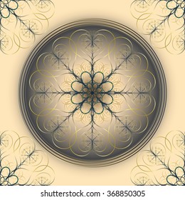 Seamless texture with round golden pattern on grey and pink ornamental background