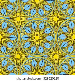  Seamless texture with round ornaments. Boho style. Vector art