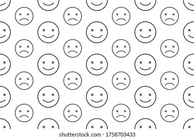 Seamless texture with sad and funny emoji in a linear style.