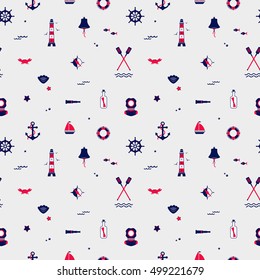 Seamless texture from sailing elements. Pattern, abstract background, wallpaper. Nautical collection,  marine travel icons.