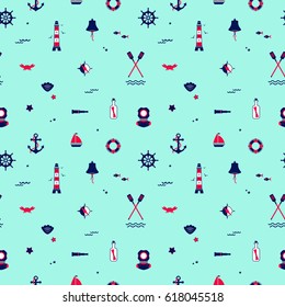 Seamless texture from sailing elements. Pattern, abstract background, wallpaper. Nautical collection,  marine travel icons.