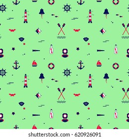 Seamless texture from sailing elements. Pattern, abstract background, wallpaper. Nautical collection,  marine travel icons.