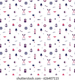 Seamless texture from sailing elements. Pattern, abstract background, wallpaper. Nautical collection,  marine travel icons.