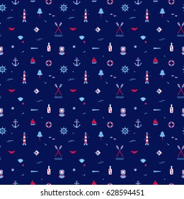 Seamless texture from sailing elements. Pattern, abstract background, wallpaper. Nautical collection,  marine travel icons.