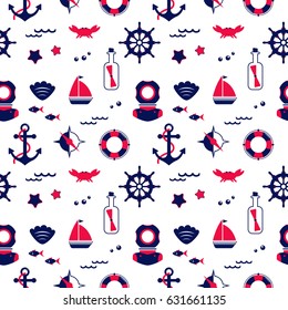 Seamless texture from sailing elements. Pattern, abstract background, wallpaper. Nautical collection,  marine travel icons.