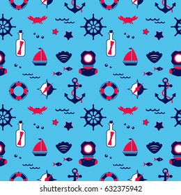 Seamless texture from sailing elements. Pattern, abstract background, wallpaper. Nautical collection,  marine travel icons.