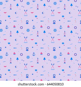 Seamless texture from sailing elements. Pattern, abstract background, wallpaper. Nautical collection,  marine travel icons.