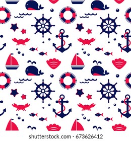 Seamless texture from sailing elements. Pattern, abstract background, wallpaper. Marine travel icons.