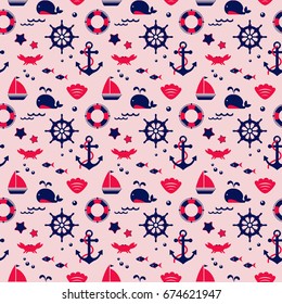 Seamless texture from sailing elements. Pattern, abstract background, wallpaper. Marine travel icons.