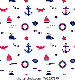 Seamless texture from sailing elements. Pattern, abstract background, wallpaper. Nautical collection, marine travel icons.