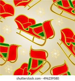 Seamless texture Santa sleigh and snowflakes  happy xmas vintage vector illustration
